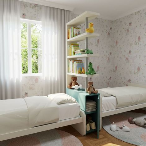 Comodino libreria salvaspazio con design moderno - Narciso - Ecru e Verde petrolio (1/5)