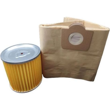 10 sacs + 1 filtre compatibles avec les modèles Kärcher 2001, 2201, 3011, NT 301, K 2001, K 2201, K 2901, K 2901 Plus, K 3000 Plus, remplace les références 6.414.354.0 et 6.904.051.0 (1/2)