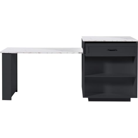 Table de bar extensible avec rangement, MDF, 133-202×70×93,5 cm, 2 tiroirs et 4 compartiments, îlot de cuisine noir pour 2-6 personnes (1/5)