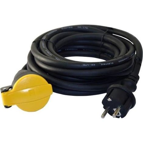 Alargador exterior I-WATTS 5 m HO7RN-F 3x1,5 mm² IP44 con toma protegida Schuko amarilla negra (1/2)