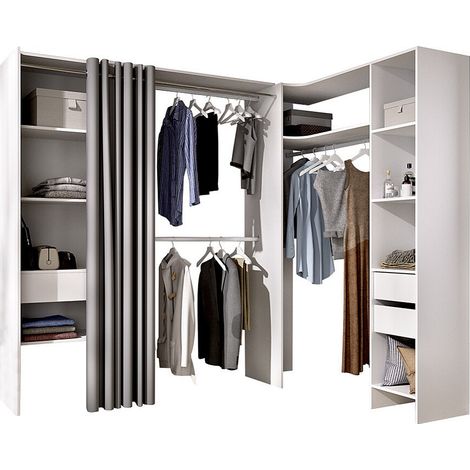 Armadio guardaroba angolare allungabile L164/214 cm Bianco e Grigio - GONTRAN (1/4)