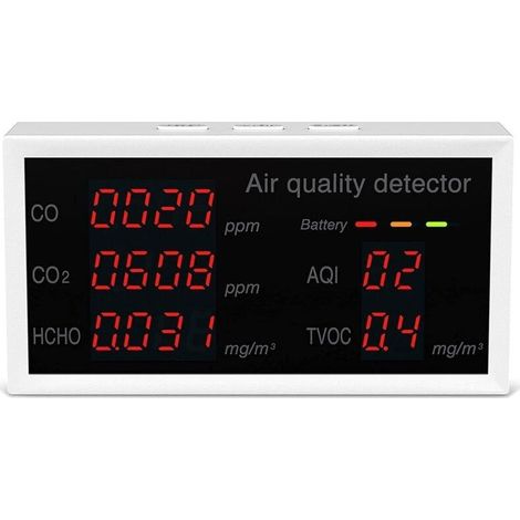Détecteur de CO2 Qualité de l'air CO/CO2/HCHO/TVOC/AQI Détecteur Température Humidité Testeur Noir Dioxyde De Carbone Moniteur Pour Voiture Bureau À Domicile Divers (1/4)