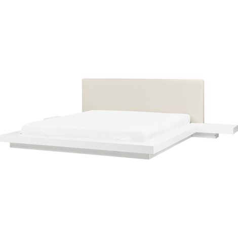 Japan Water Bed White EU Super King Size 6ft Wooden Frame MDF Faux Leather Headboard Low Profile with Mattress Bedroom ZEN (1/5)