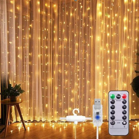 LED-Lichterkette mit Musikfunktion, 3 x 3 m, 300 LEDs, USB-Anschluss, Lichterkette für Fenster, Lichterkette mit Eiszapfenmuster, Weihnachts- und Hochzeitsdekoration