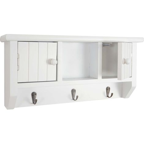 [NON UTILIZZATO] Portachiavi attaccapanni mensola pensile HHG-461 legno di paulonia bianco
