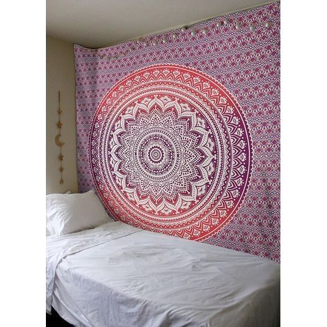 Tapisserie Bohême Mandala Tapisserie Tenture Murale pour La Décoration Murale Hippie Tapisserie Tapis De Plage Tapis Rond De Yoga (Pourpre, 210 x 150)