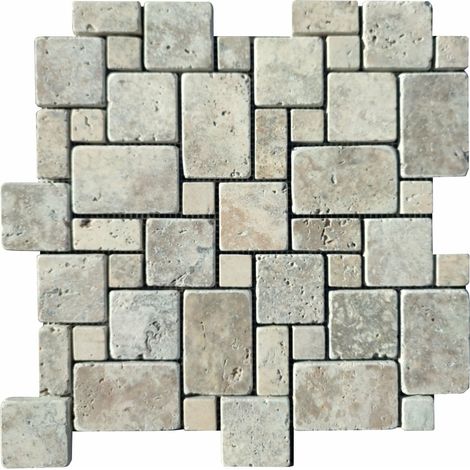 Mosaïque Travertin Premier choix - Silver - Vieilli - Mini Opusx1cm