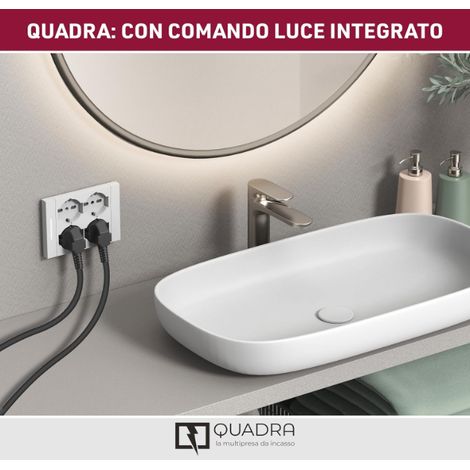 Electraline 22109 Multipresa da incasso Quadra 4 Posti Universali P40, compatibile con tutte le scatole da incasso 3 posti, Con interruttore/Deviatore, Bianco (1/5)