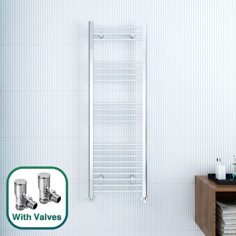 ELEGANT 1500 x 500 mm Chrome Designer Towel Rail Radiator Bathroom Heated Low Carbon Steel Radiator + Angled Radiator Valves (1/5)