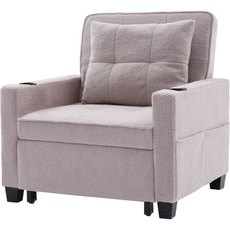 Canapé 3-en-1 convertible une place avec porte-gobelets et port USB, fauteuil-lit compact pour petits espaces (1/5)