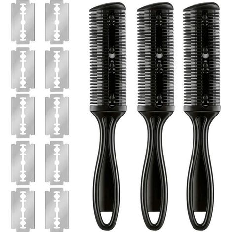 ABIL peigne Double face Peignes de rasoir à cheveux Double face, peigne de coupe de cheveux avec 10 lames en parfum peigne Noir (1/4)