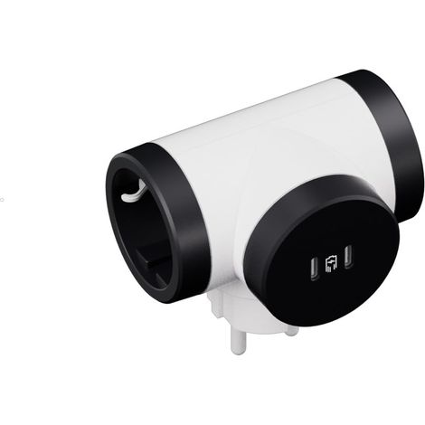 Adaptateur 2P+T, 2 prises latérales pivotantes, ports USB type C+C, 20 W, multiprise, blanc/gris foncé 694432