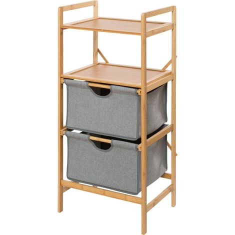 Etagère de salle de bain 2 tiroirs en bambou (1/4)