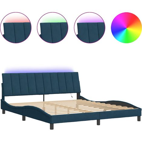 Lit double - lit simple - Cadre de lit avec LED Hanko bleu 180x200 cm velours fr5144 - Maison La Vie (1/5)