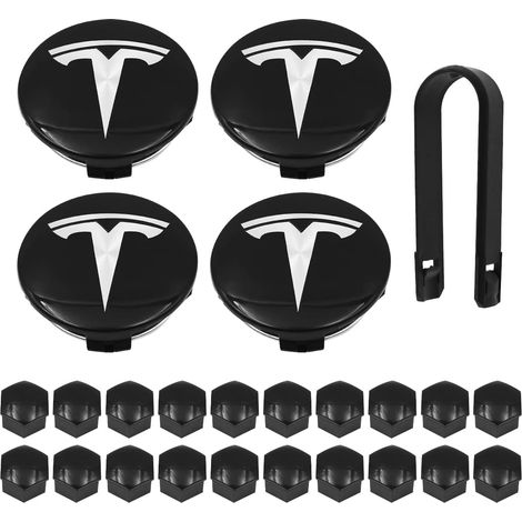 Kit de 25 Enjoliveurs de Roue Avec 4 Cache-Moyeux Centraux, 20 Écrous de Cosse, 1 Extracteur pour Modèle 3, Y, S, X, Blanc T (1/5)