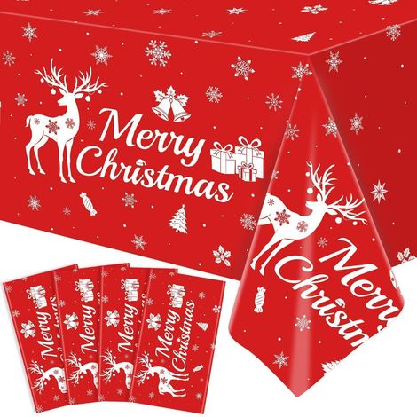 4er Set Weihnachtstischdecken Rentier Schneeflocken 220x130cm Rot
