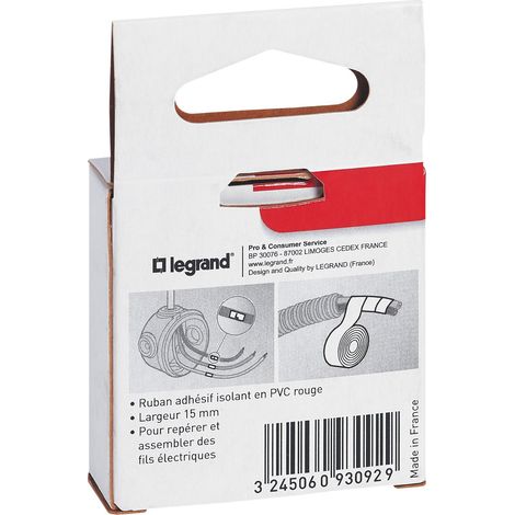 Legrand - Ruban adhésif isolant en PVC dimensions 15x10mm - Rouge (1/3)