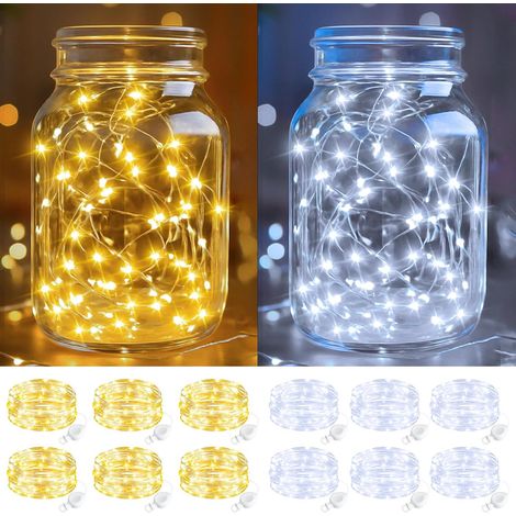 btfarm 12er-Pack LED-Lichterkette mit Batterien – 2 m – 20 LEDs – Kabel mit Knopfzellenbatterie – Für Weihnachts- und Partydekorationen – Warmweiß und Kaltweiß (1/5)