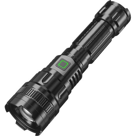 Lampe torche LED rechargeable ultra puissante avec 3 modes et zoom, éclairage camping randonnée extérieur, lampe secours (1/4)