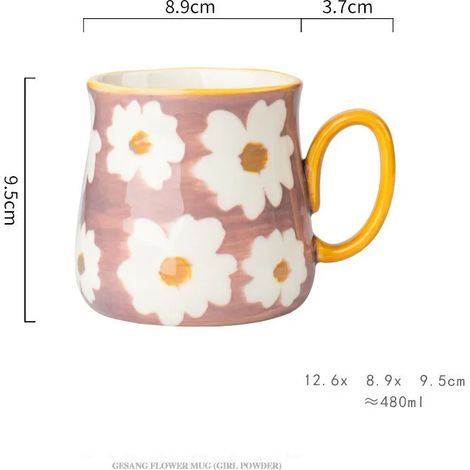(Rose 401-500 ml) 1 tasse en céramique, verre à eau style peint à la main, tasse à café de 473 ml