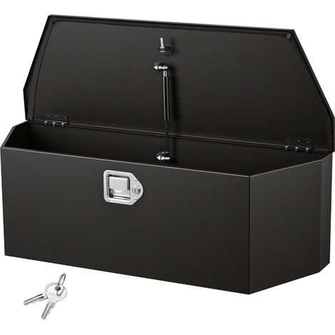 Boîte à Outils pour Remorque 91,4x31,4x30,5 cm, Coffre de Timon ou Flèche de Remorque en Acier, pour Rangement Pick-up Caravane Véhicule Tout-terrain, Caisse à Outils avec Serrure et Clés, Noir (1/5)