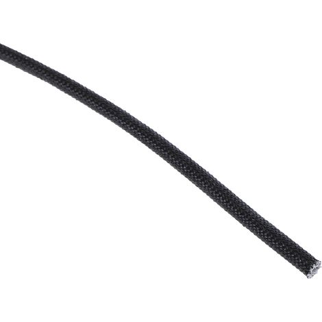 Gaine Tressée 2mm RS PRO, Noir en Fibre de verre acrylique, 5m ( Prix pour Paquet de 3 )