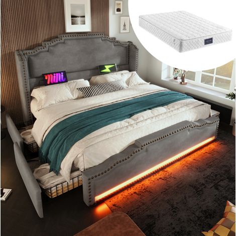 cama matrimonio con almacenaje LED USB-C 140x200 OKMYHOME (1/5)