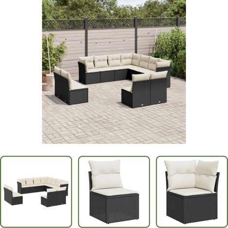 Gartenmöbel - 11-tlg. Garten-Sofagarnitur mit Kissen Schwarz Poly Rattan (1/5)