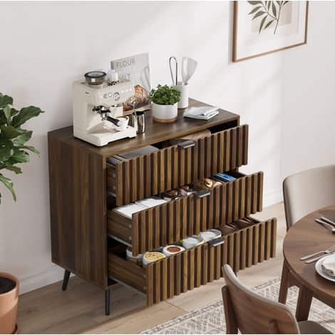 Cassettiera 3 cassetti 80x39x78 cm in MDF noce, con contenitore, FloraGrace (1/5)