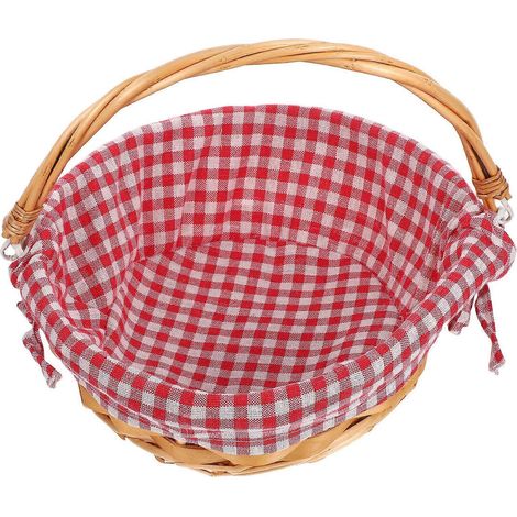 Panier en osier tressé à la main : Panier à fruits rond rustique pour pique-nique avec poignée et doublure en lin - Coffret de rangement multifonctionnel pour œufs, en-cas et pain (1/3)