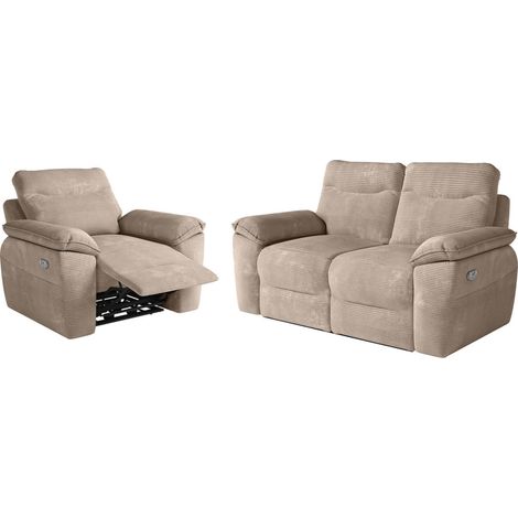 PACK - Canapé de relaxation ROSS électrique 2 places et fauteuil en velours côtelé - Taupe (1/5)