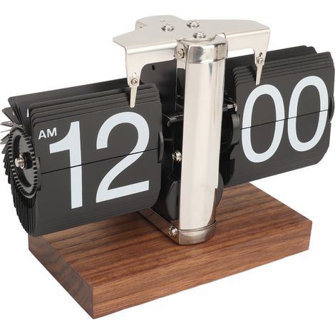 Retro-Digitaluhr mit automatischem Umklappen, batteriebetrieben, aus schwarzem Edelstahl, zur Dekoration von Zuhause oder Büro (1/5)