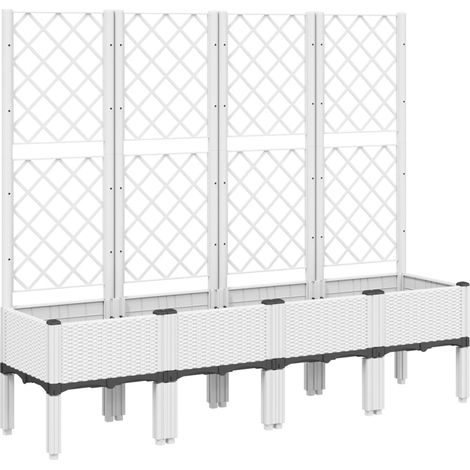 Fioriera aiuola rialzata vassoio piante fiori terrazza giardino con traliccio 160 x 40 x 142 cm PP bianco 020038266
