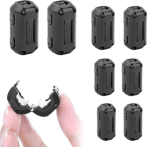 Anneau Ferrite à Clipser,Anneau Ferrite Antiparasite,Noyau D'anneau de Ferrite Clip,Ferrite Antiparasite,Ferrite Anneau Noyau,pour câbles Audio Réseau Vidéo Radio,8 Pièces,Noir (1/5)