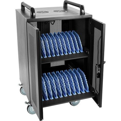 RackMatic - Armoire de chargement et de transport pour 20 tablettes et ordinateurs portables noire avec 24 schuko sur 2 bandes (1/5)