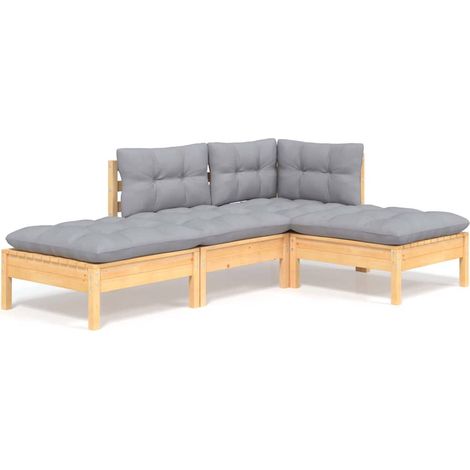 Maison Exclusive - Salon de jardin 4 pcs avec coussins gris Bois de pin massif (1/5)