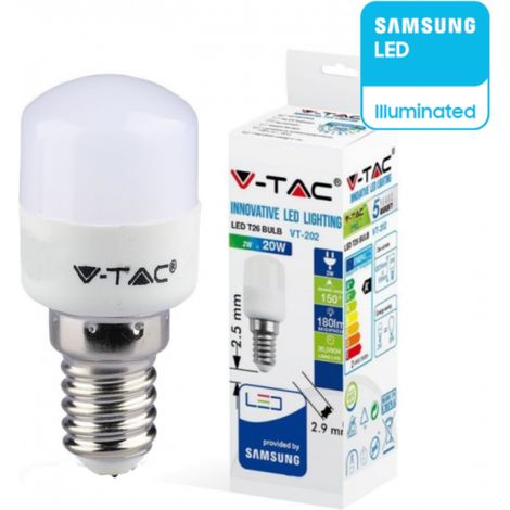 V-TAC PRO VT-202 Ampoule tubulaire 2W Chip LED Samsung SMD ST26 E14 blanc froid 6400K - SKU 236 (1/5)