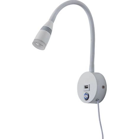 Applique murale LED, lampe de lecture, lampe flexible à col de cygne, interrupteur tactile à intensité variable 3W, avec port de chargement USB, applique murale de chevet (blanche). (1/5)