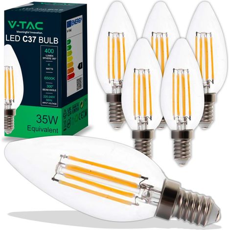 6x Ampoules LED Filament Bougie E14-4W (équivalent à 35W) 400 Lumen - 6400K Blanc Froid - Ouverture du faisceau lumineux 180° - Ampoule Efficacité Maximale et Économie d'Énergie (1/5)