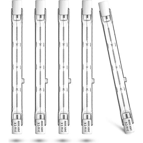 Ampoule halogène R7s 300 W 118 mm - Projecteur halogène linéaire blanc chaud 2800 K, compatible avec les lampes de sécurité et l'éclairage paysager, lot de 5 (1/5)