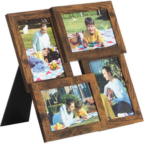 Cadre photo pêle-mêle capacité 4 photos taille photo 10 x 15 cm gallerie photo vitre en verre marron rustique (1/3)