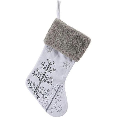 Chaussettes de Noël, chaussettes en peluche, décorations flocons de neige, à suspendre au sapin, sachets cadeaux de bonbons (1/5)