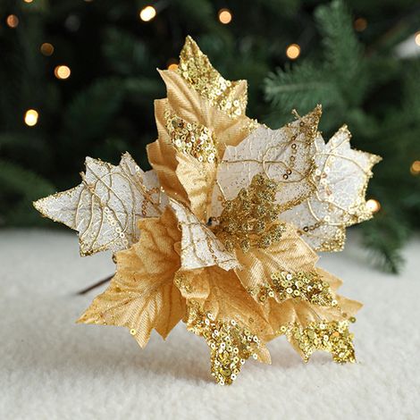 Fleur Artificielle - Feuille D'érable En Plastique Brillant Or - Décoration Arbre De Noël - 1 Pièce
