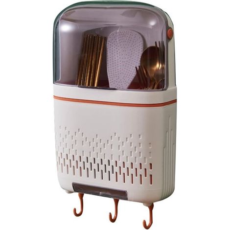 CSPARKV Organiseur de Couverts Suspendu, Porte-Baguettes égouttoir compartimenté avec Couvercle pour Cuisine(Blanc) (1/4)