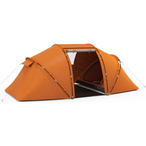 Tunnelzelt für 4 bis 6 Personen, Campingzelt mit Tür, Bodenplane, 2000 mm Wassersäule, orange