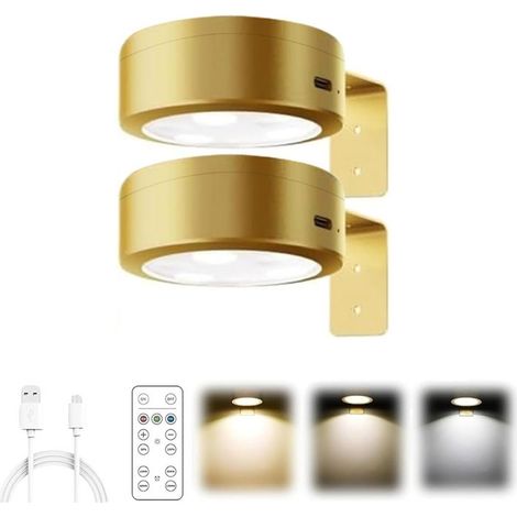 Applique murale intérieure, Lot de 2 lampes murales magnétiques à LED rechargeables sans fil avec télécommande, 3 modes d'éclairage (1/5)
