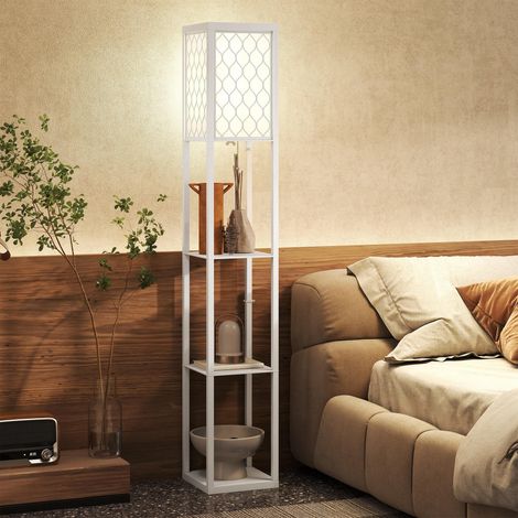 Lampe sur pied 2 en 1 Moderna avec 3 étagères, douille E27, 26 x 26 x 160 cm, blanc - Ce luminaire de haute qualité allie design élégant et fonctionnalité optimale, parfait pour embellir votre inté... (1/4)
