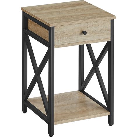 Mesita de noche Valora negra con cajón y patas ajustables, diseño (1/4)