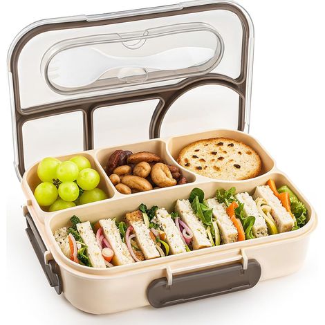 Lunchbox für Schüler und Erwachsene, Lunchbehälter mit vier Fächern, stoßfest, spülmaschinenfest. (1/4)
