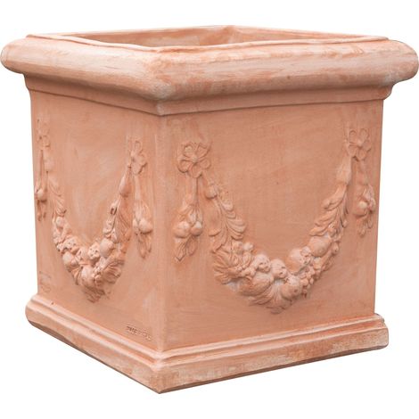 Terracotta cube vase Outdoor pot Flower pot 44x44 cm Made in Italy Square planter Garden vase Handmade Pot for plants (1/5)